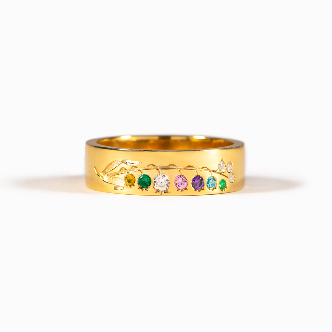 1-7 Birthstones Botanical Ring Band
