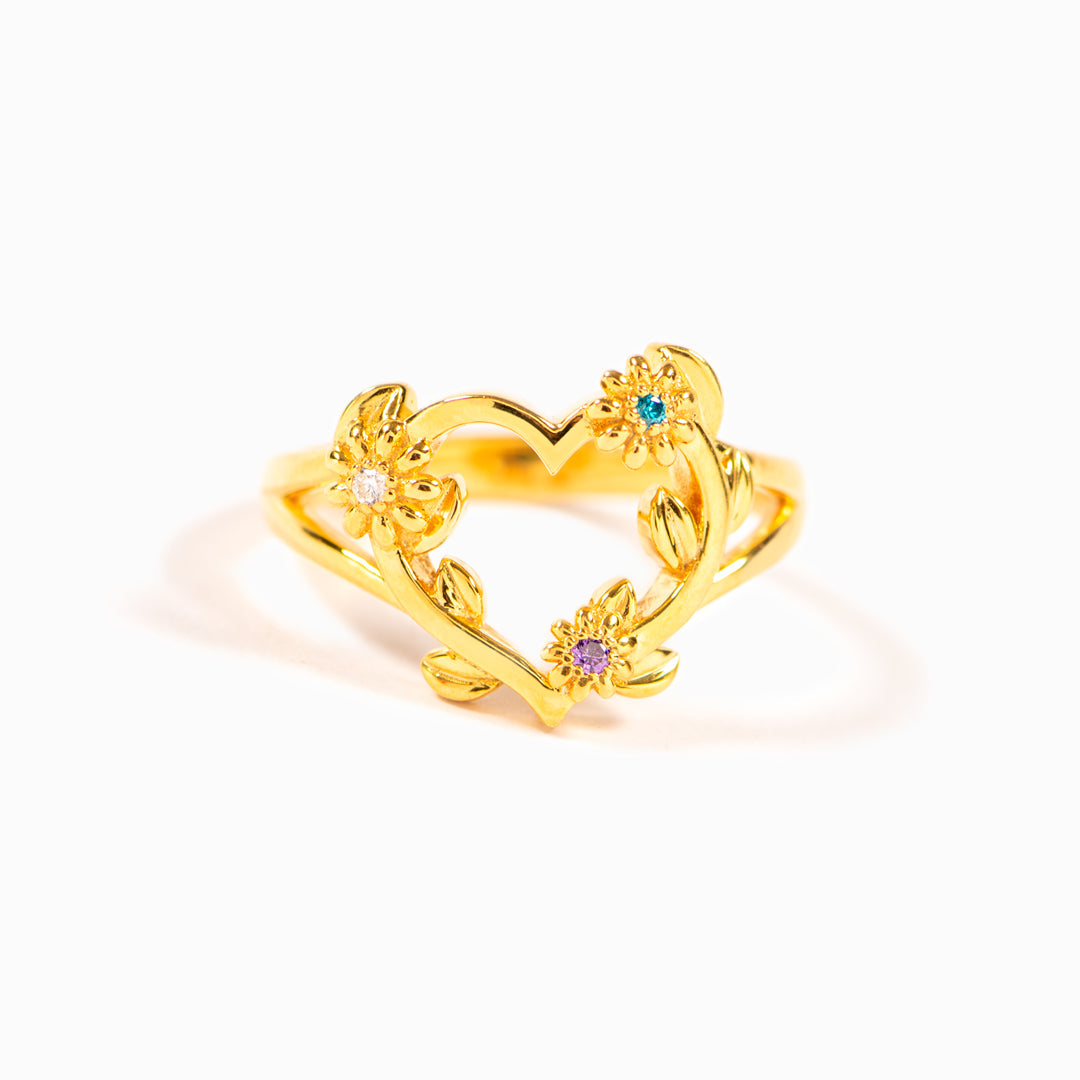 1-6 Birthstone Flowers Heart Ring