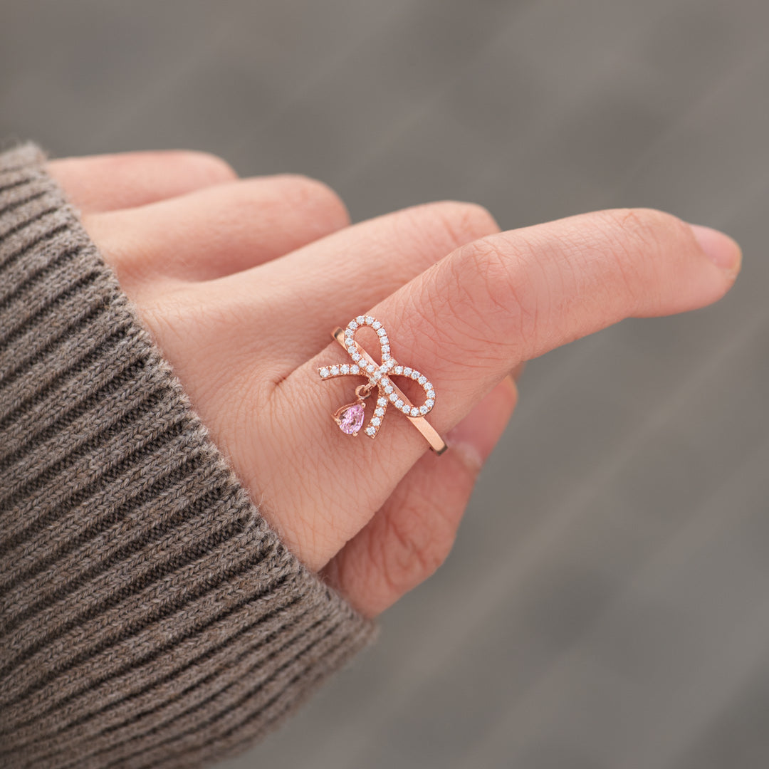 Sterling Silver Bow Ring With Rose Gold Plating