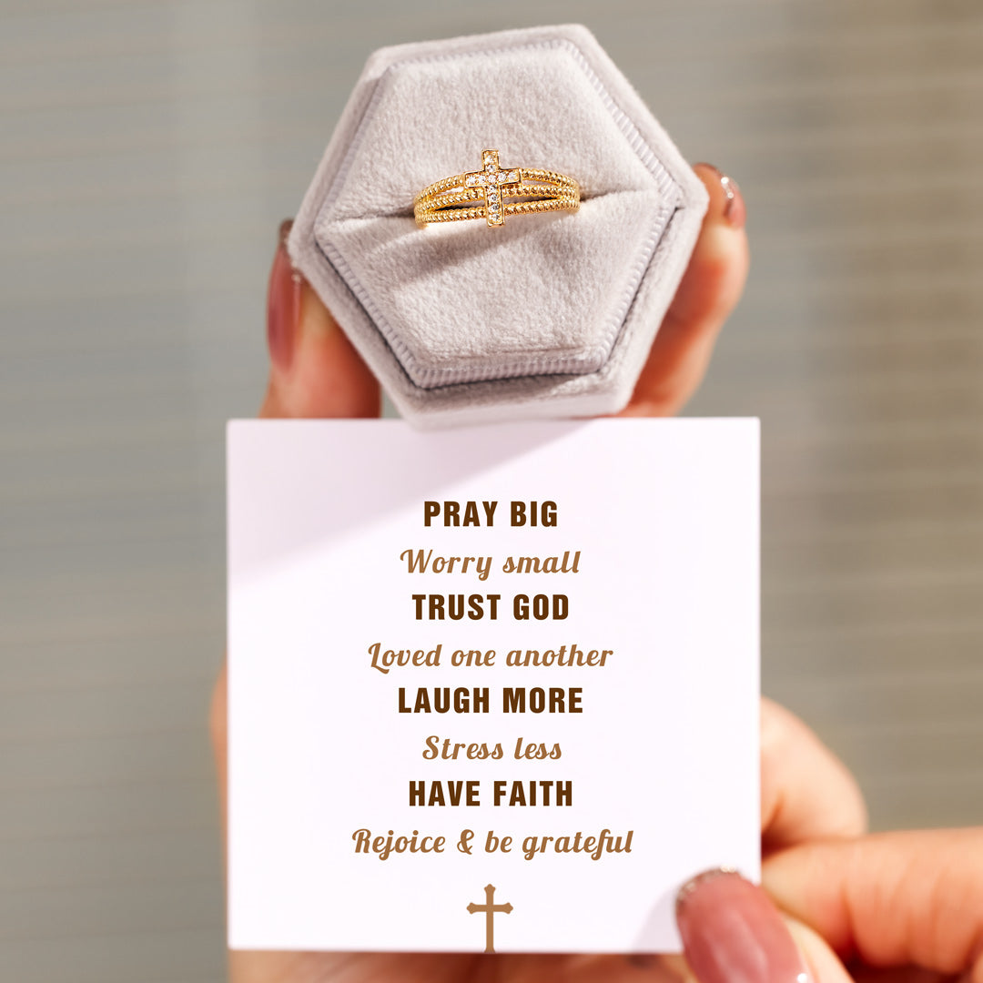 Pray Big Worry Small Triple Band Cross Ring