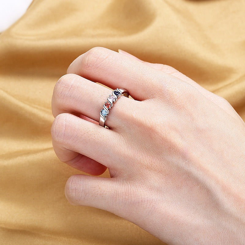 Personalized Wave Birthstones Ring