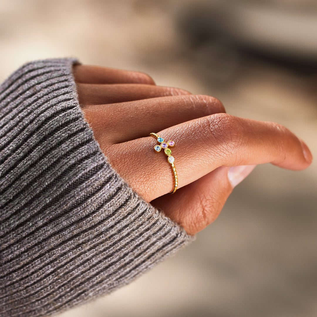 1-6 Birthstones Sideways Cross Ring