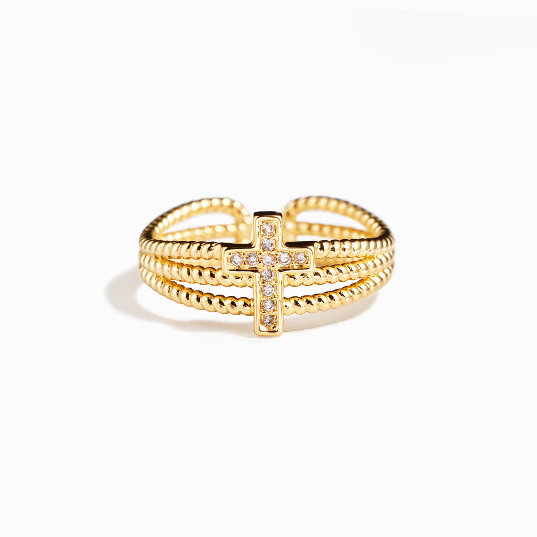Pray Big Worry Small Triple Band Cross Ring