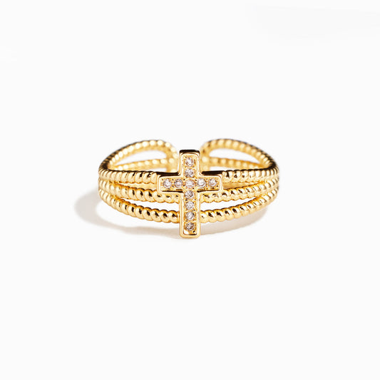 Pray Big Worry Small Triple Band Cross Ring