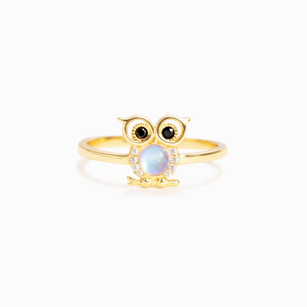 Moonstone Owl Ring In Gold