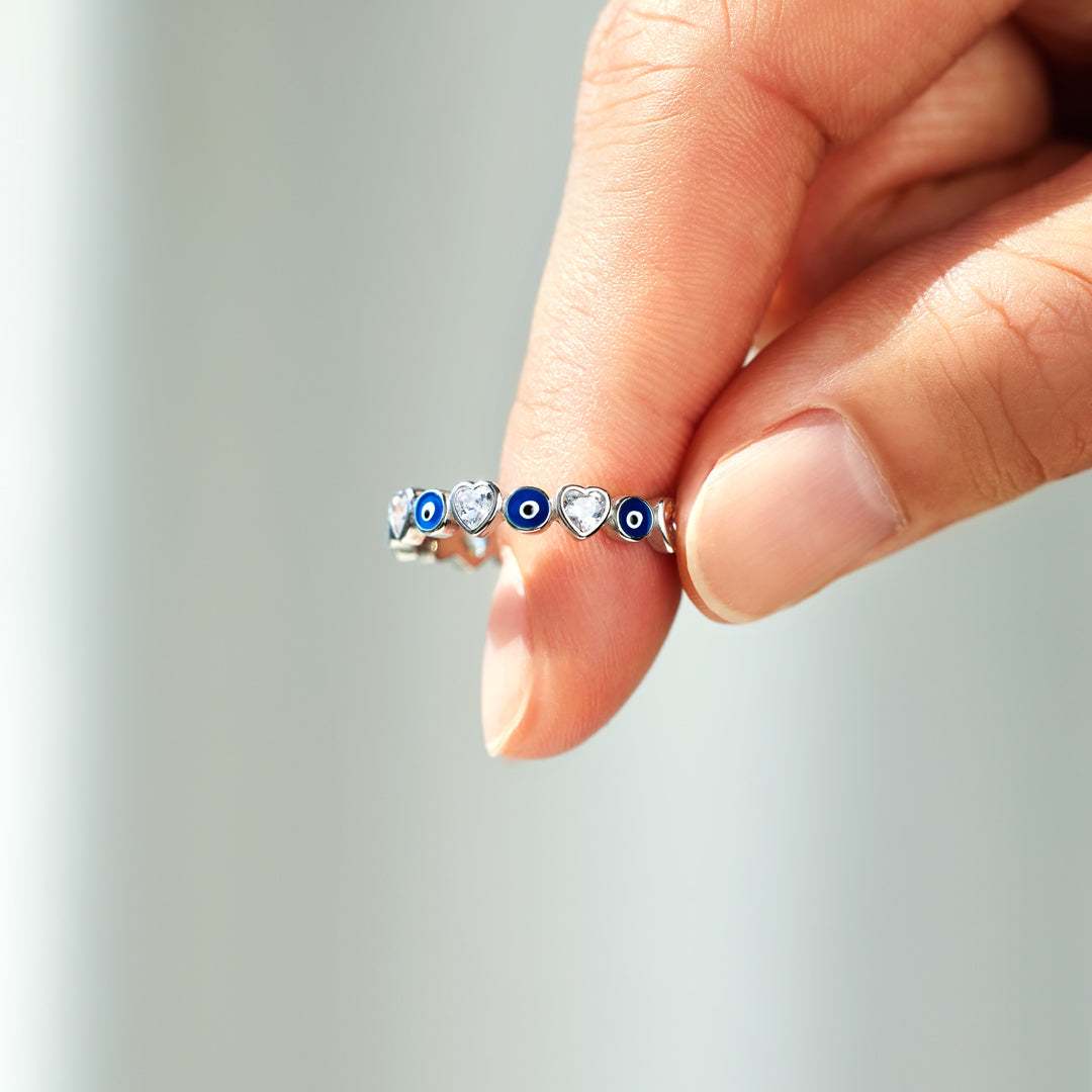 Protection Heart&Evil Eye Ring Band
