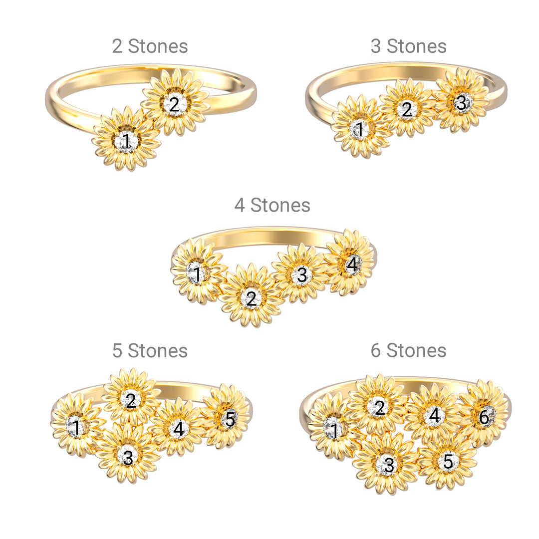 2-6 Birthstones Sunflower Ring