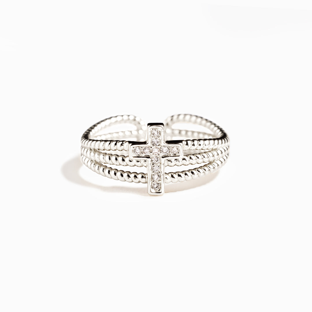 Pray Big Worry Small Triple Band Cross Ring