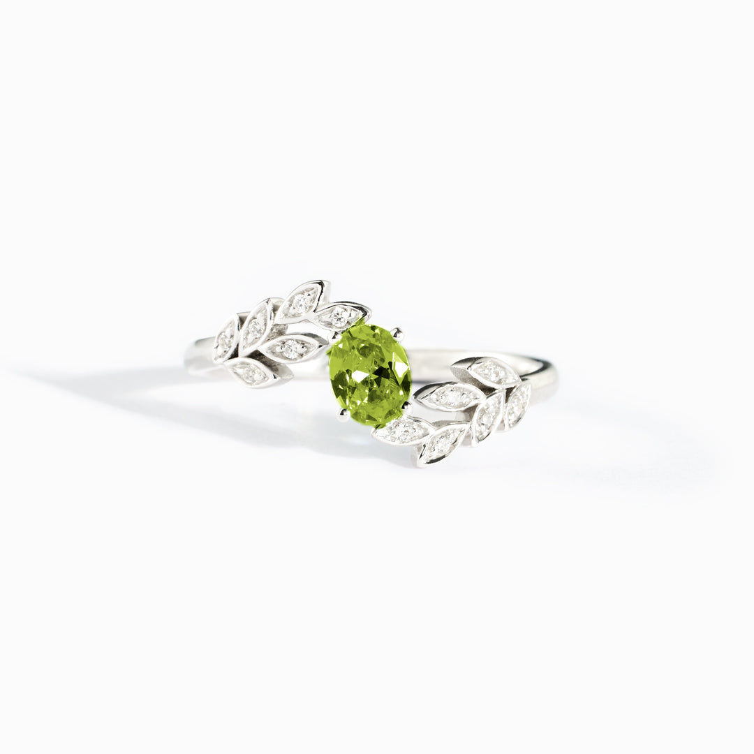 Grow Through Your Struggles Oval-Cut Green Peridot Leaf Ring