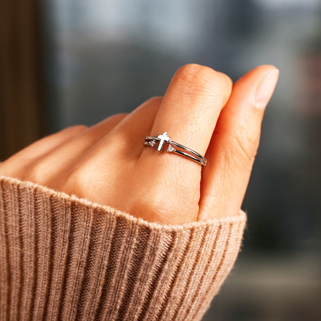 To My Loving Mother Double Gem Cross Ring