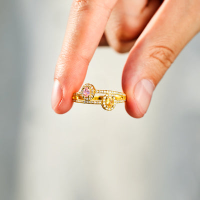 Two Birthstones Double Band Ring