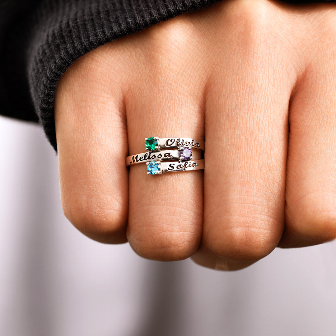 Mama's Valentines 1-4 Names&Birthstones Wrap Ring