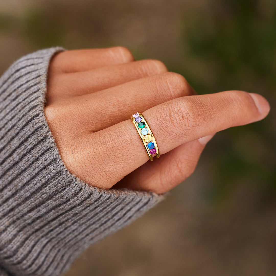 Grandma And 1-8 Grandkids Birthstones Blossom Ring