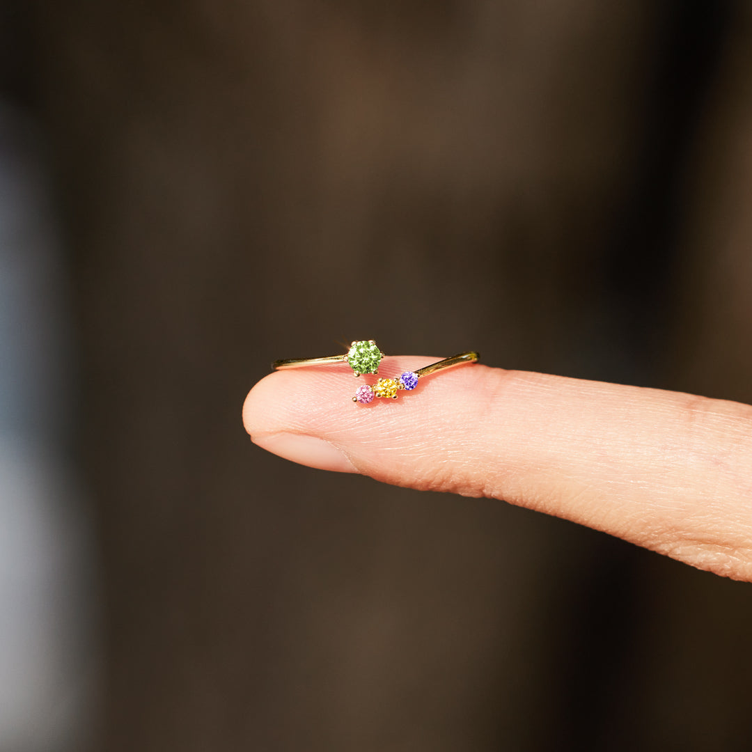 Mom And 1-5 Kids Birthstones Open Wrap Ring