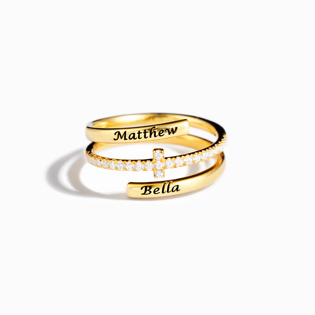 Engraving Names Cross Ring