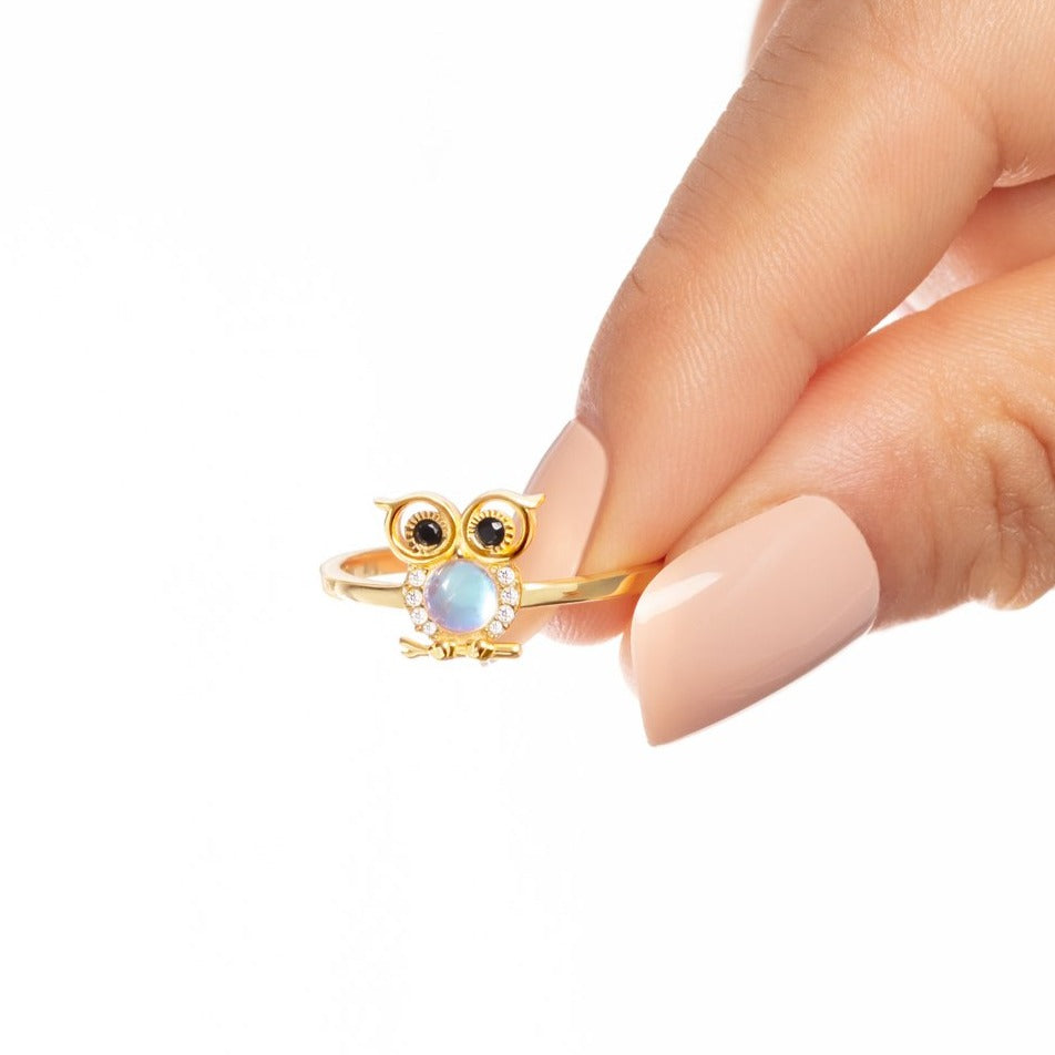 Moonstone Owl Ring In Gold