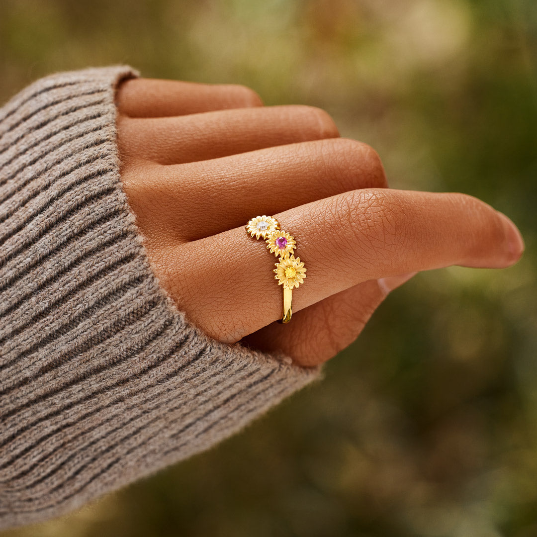 2-6 Birthstones Sunflower Ring