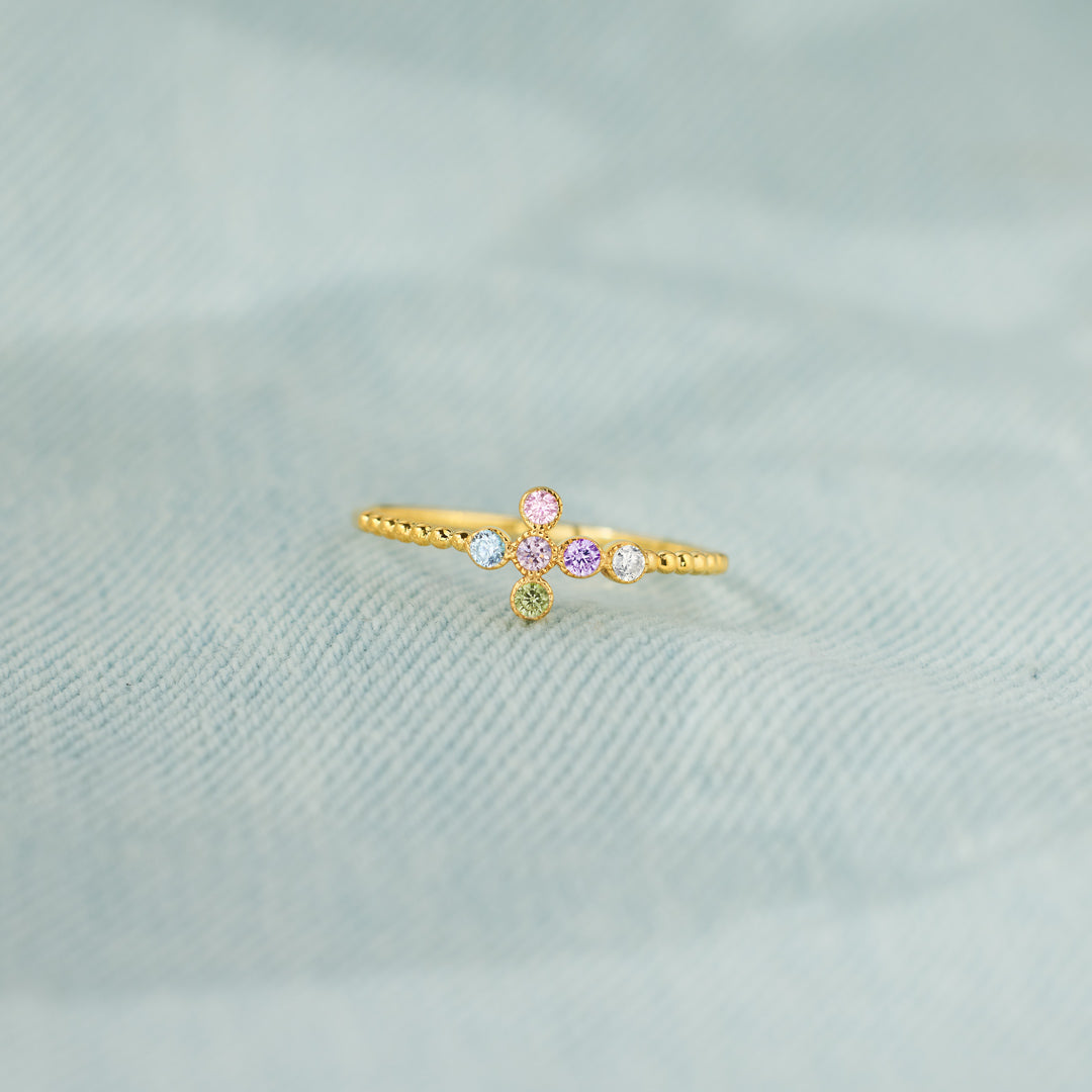 1-6 Birthstones Sideways Cross Ring