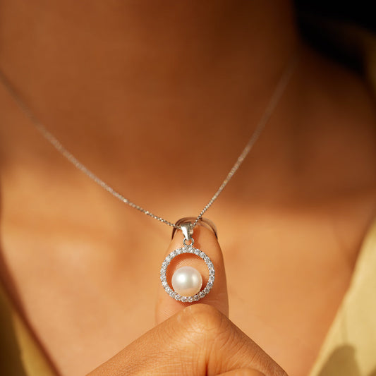 Pearl Pavé Circle Necklace
