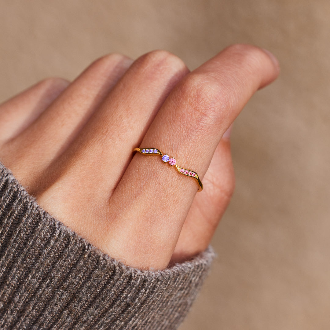 High Tide Or Low Tide Customized Double Stone Wavy Ring