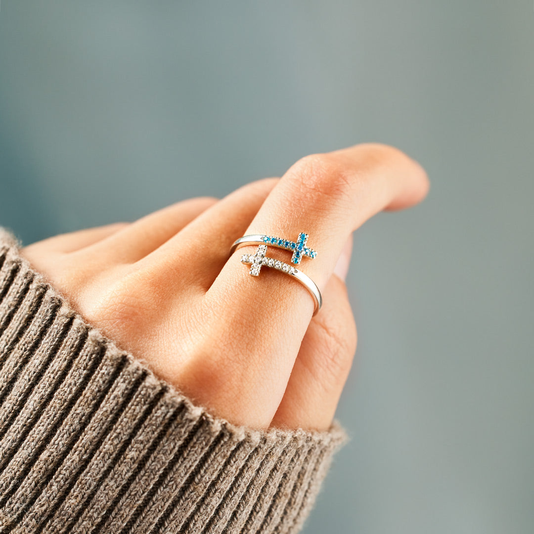 Sister In Christ Pavé Double Cross Ring