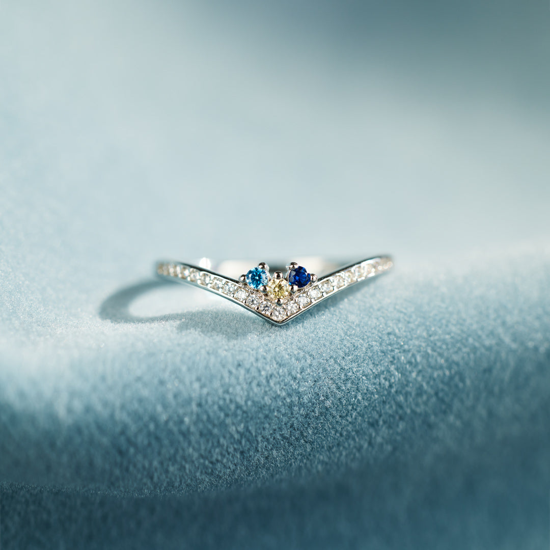 Personalized 1-8 Birthstones Chevron Pavé Ring