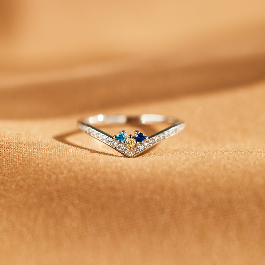 Personalized 1-8 Birthstones Chevron Pavé Ring