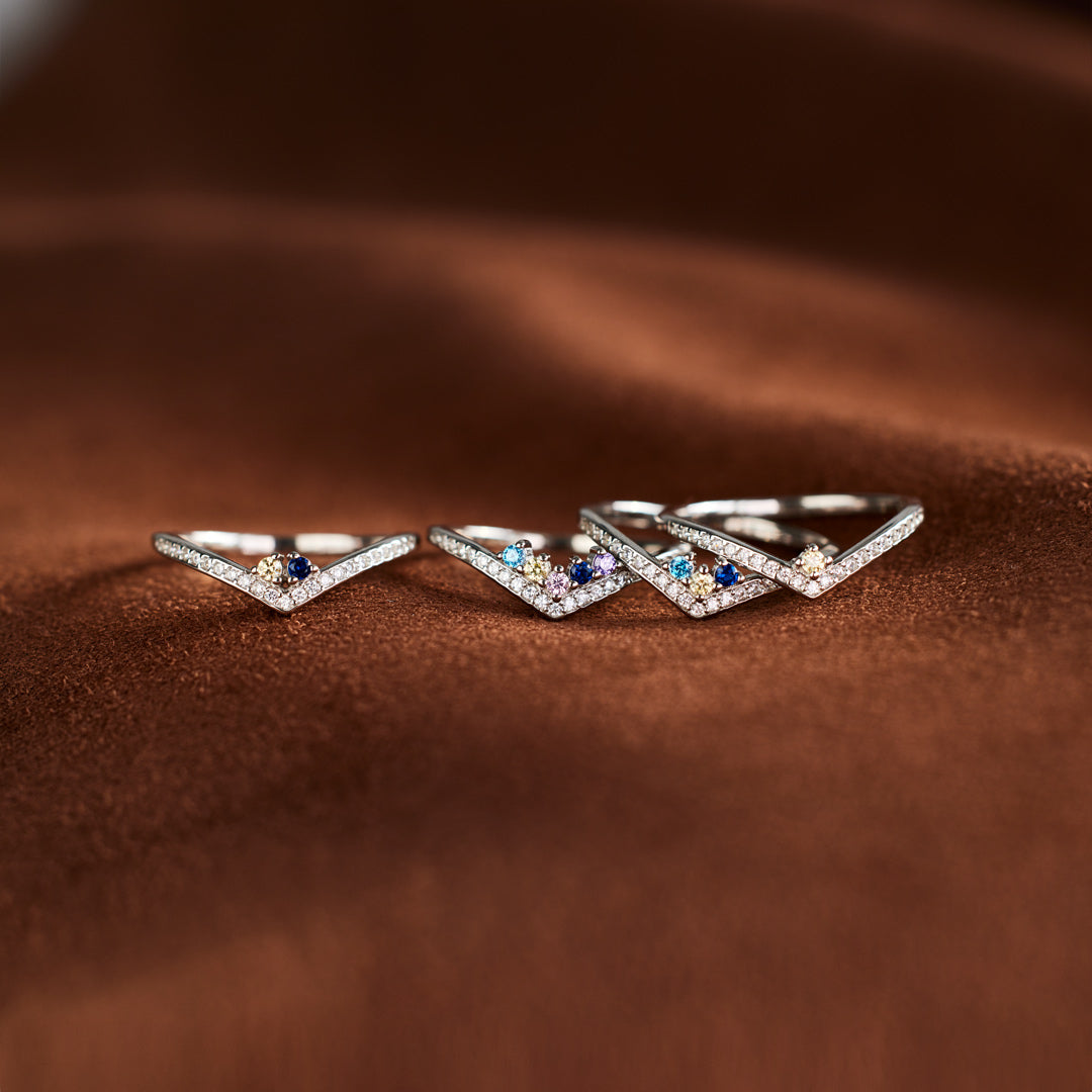 Personalized 1-8 Birthstones Chevron Pavé Ring