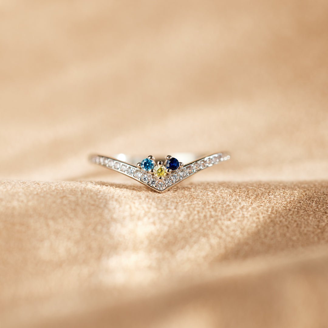 Personalized 1-8 Birthstones Chevron Pavé Ring