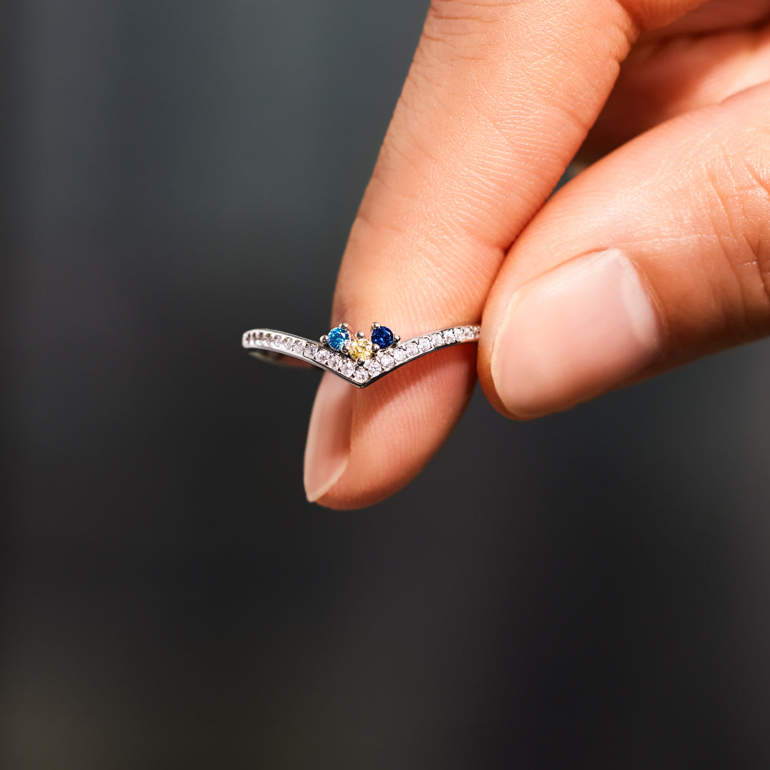 Personalized 1-8 Birthstones Chevron Pavé Ring
