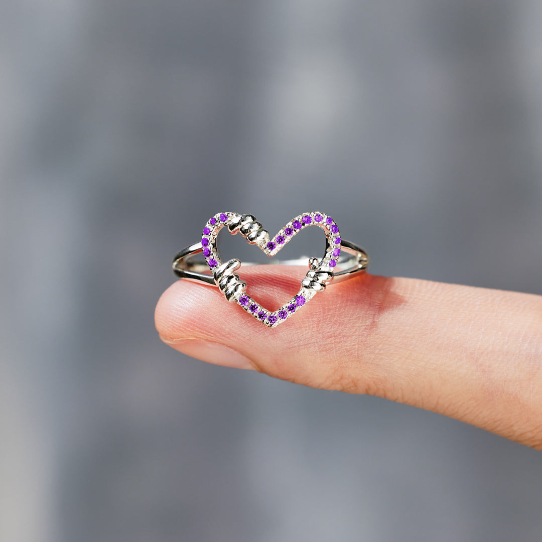 Courage Amethyst Pavé Heart Ring