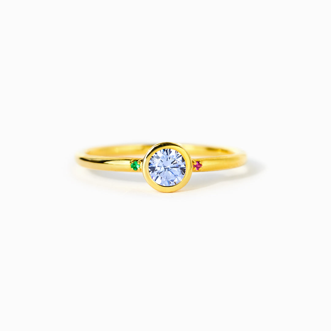 Mom And 1-6 Kids Birthstones Bezel Set Ring