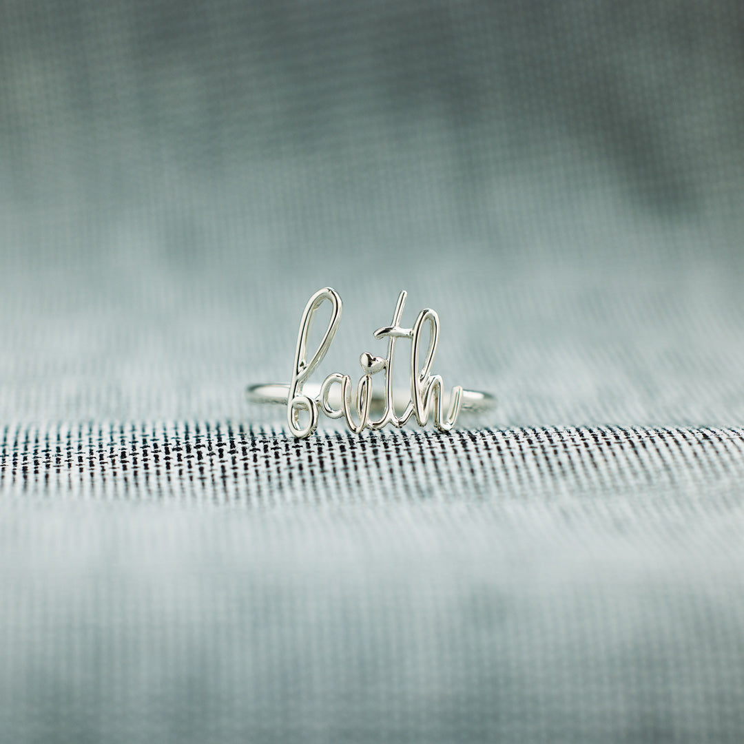 God Works Faith Cursive Letter Ring