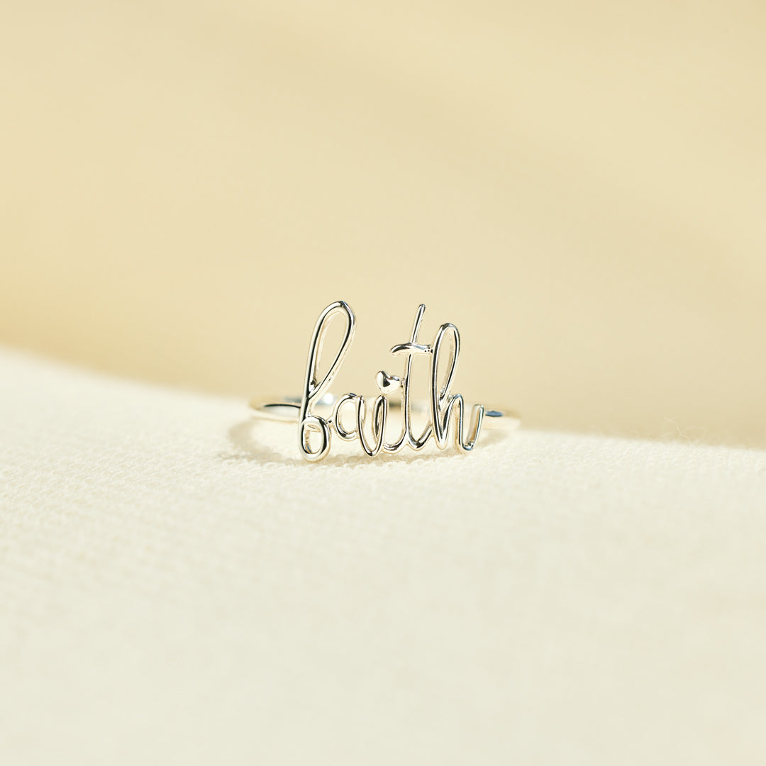 God Works Faith Cursive Letter Ring
