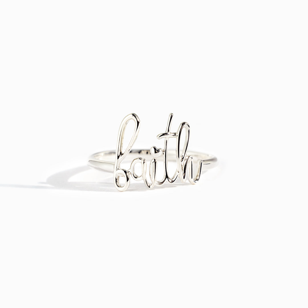 God Works Faith Cursive Letter Ring