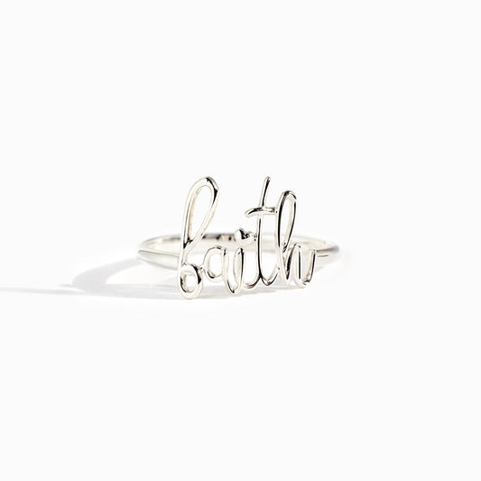 God Works Faith Cursive Letter Ring