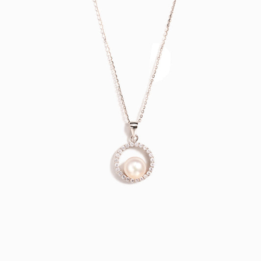 Pearl Pavé Circle Necklace