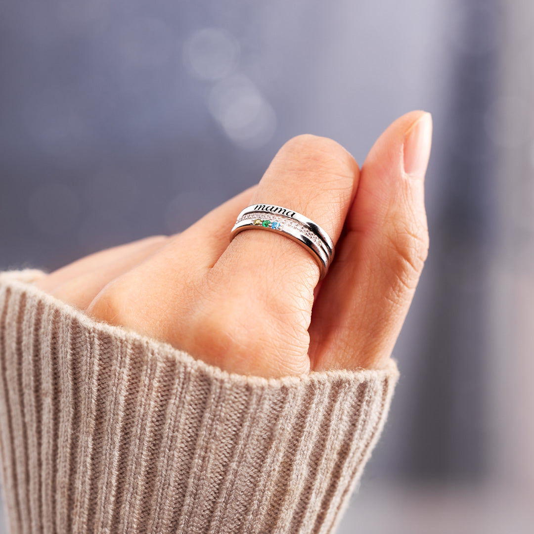 Personalized 1-8 Birthstones Mama Ring