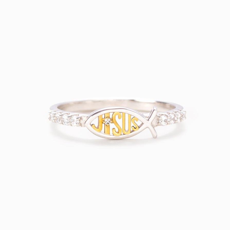 Sterling Silver Jesus Fish Ring Christian Religious Gift