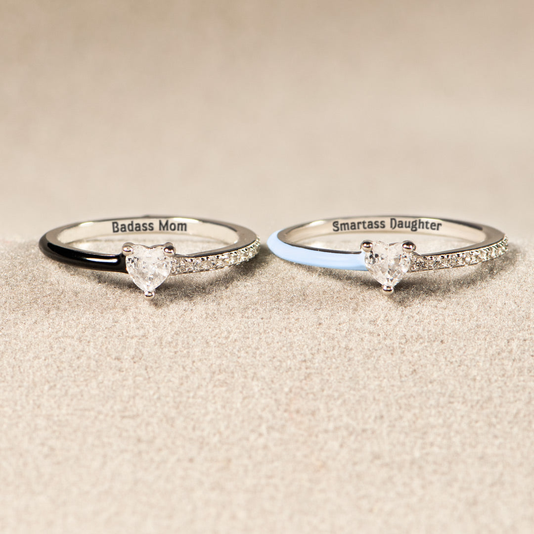 Like Mother Like Daughter Matching Half Enamel Heart-Cut Rings
