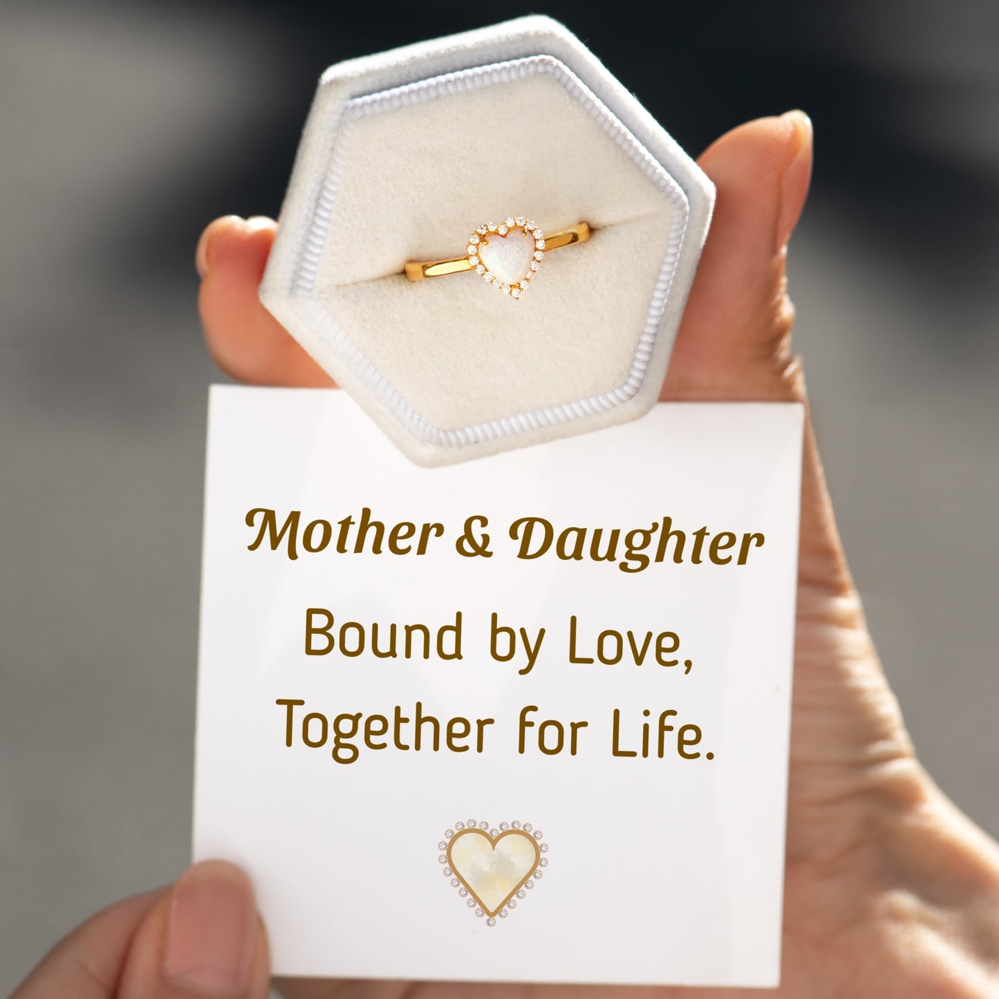 Mother&Daughter Together For Life Matching Heart Opal Ring