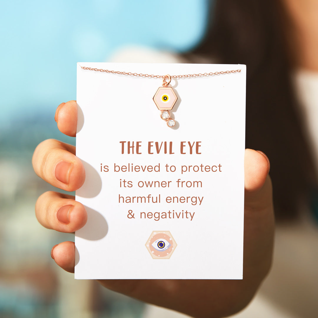 Hexagon Enamel Evil Eye Necklace