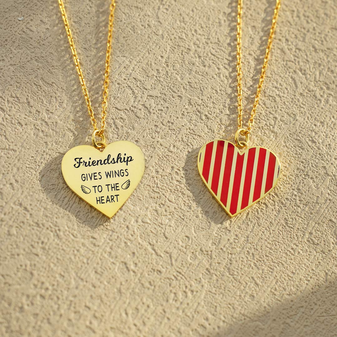 Friendship Gives Wings To The Heart Stripe Heart Necklace