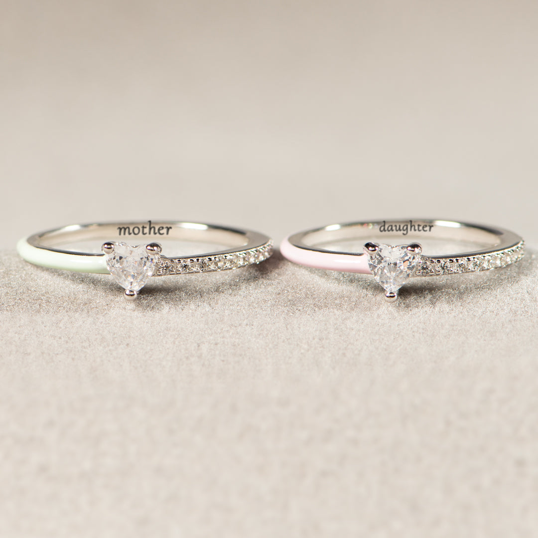Matching Mother&Daughter Half Enamel Heart-Cut Rings
