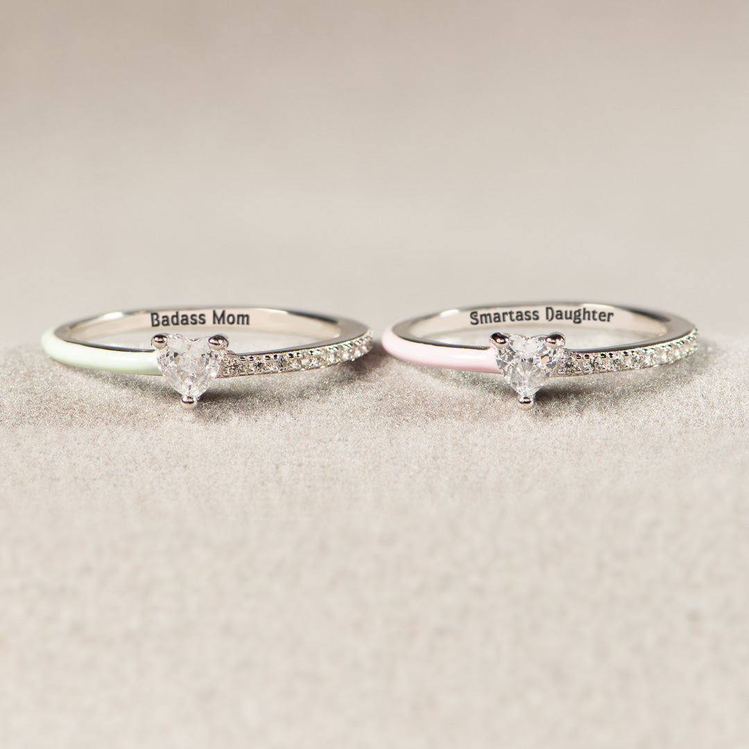 Like Mother Like Daughter Matching Half Enamel Heart-Cut Rings