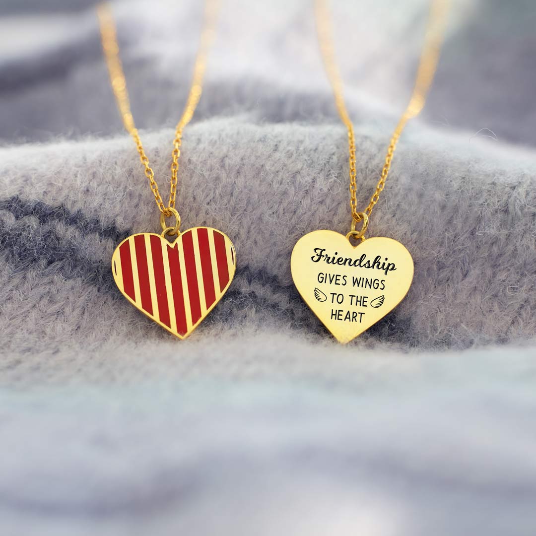 Friendship Gives Wings To The Heart Stripe Heart Necklace