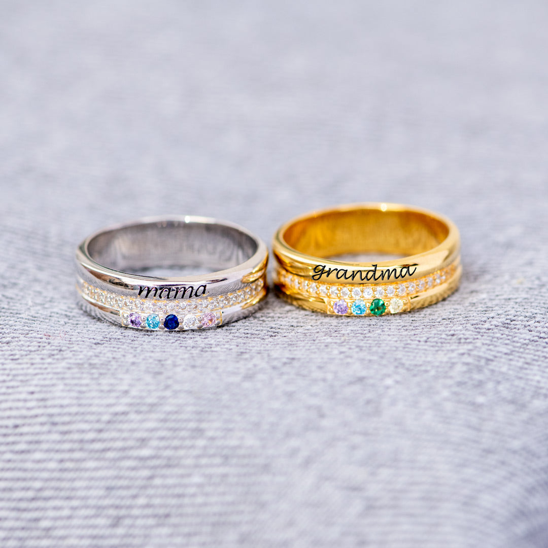 Personalized 1-8 Birthstones Mama Ring