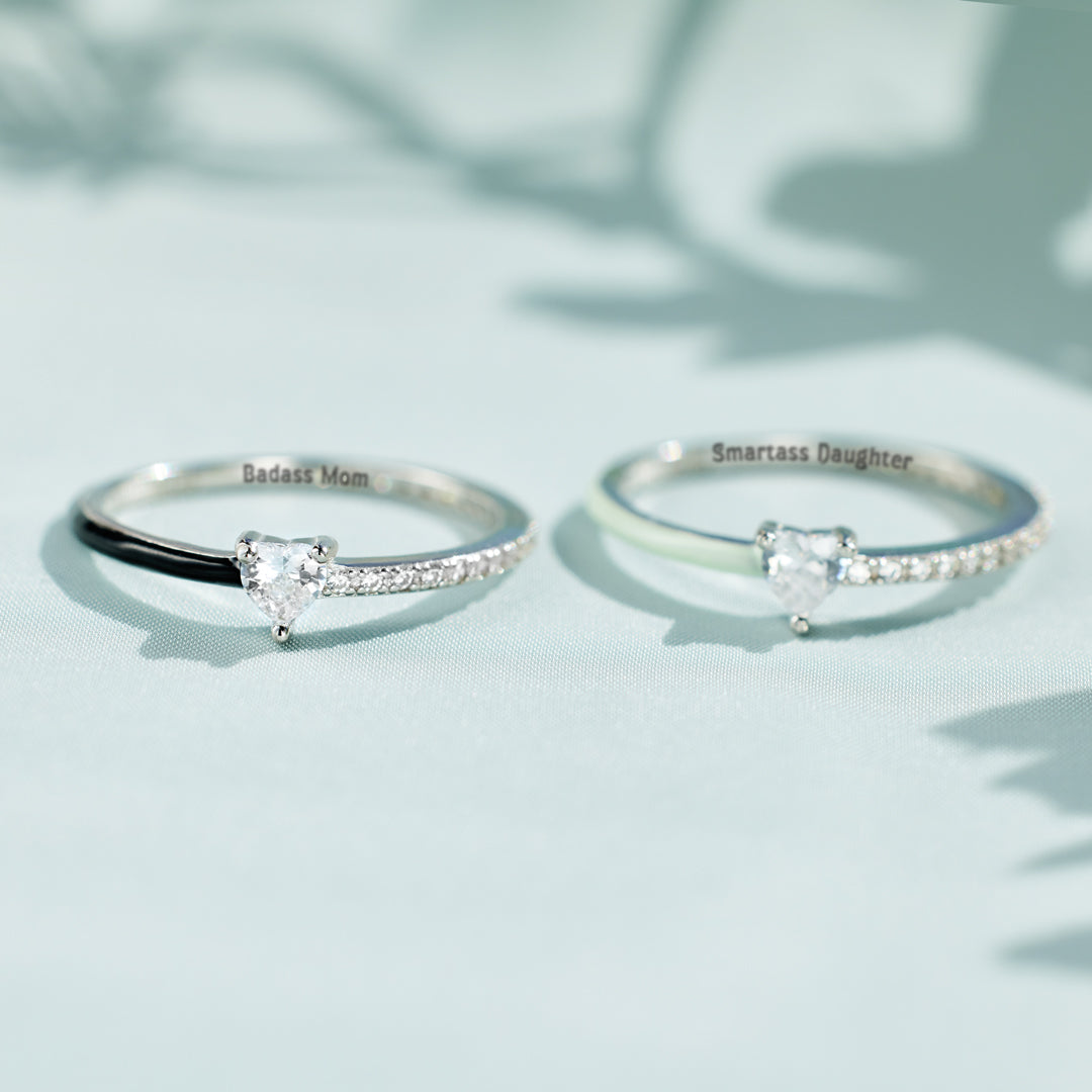 Like Mother Like Daughter Matching Half Enamel Heart-Cut Rings