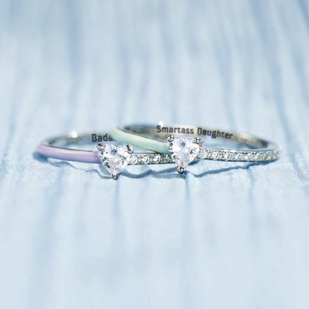 Like Mother Like Daughter Matching Half Enamel Heart-Cut Rings