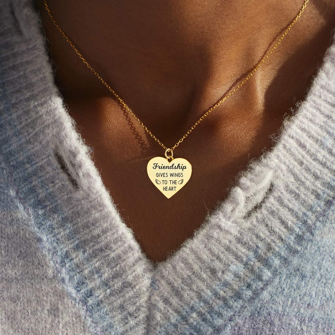 Friendship Gives Wings To The Heart Stripe Heart Necklace